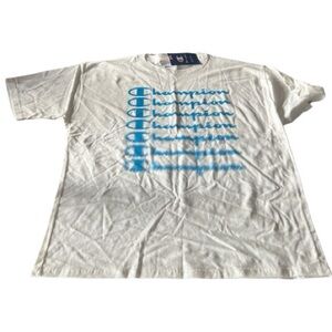 Champion White Tee with Blue Repeated Logo